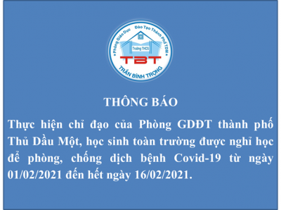 TRƯỜNG THCS TRẦN BÌNH TRỌNG THÔNG BÁO LỊCH NGHỈ PHÒNG, CHỐNG DỊCH BỆNH COVID-19