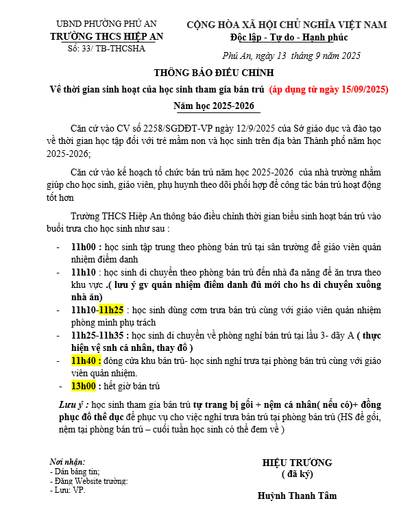 dieu chinh thoi gian sinh hoat của hs ban tru