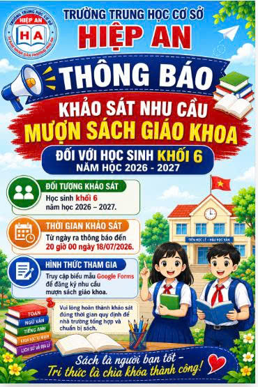 Khảo sát nhu cầu mượn sách giáo khoa lớp 6 năm học 2026-2027